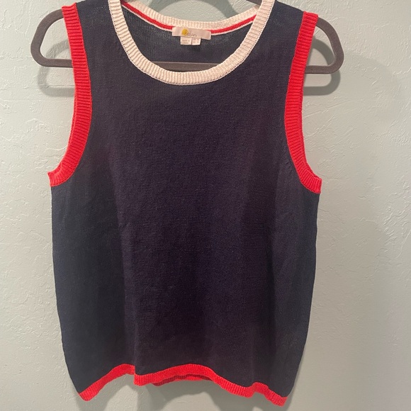 Boden Womens Navy Knit Sleeveless
Sweater Red and White Trim Size 10 Classic - Picture 1 of 7